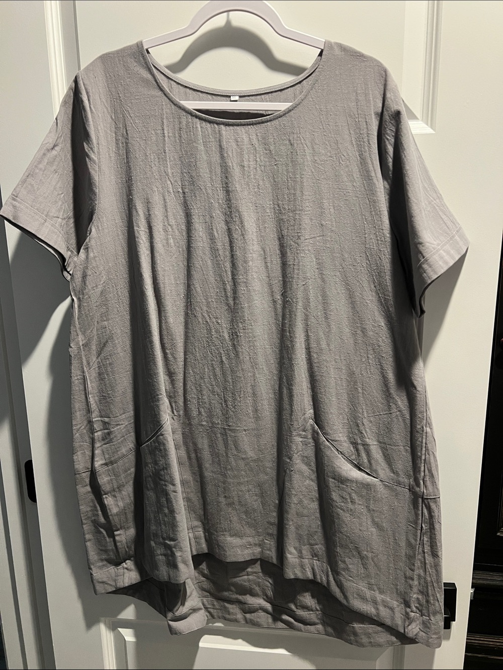Linen & Cotton Women's Gray Short Sleeve Tunic with Pockets